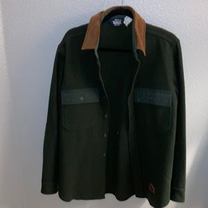 Vintage WOOLRICH green wool button-up shirt elbow patches